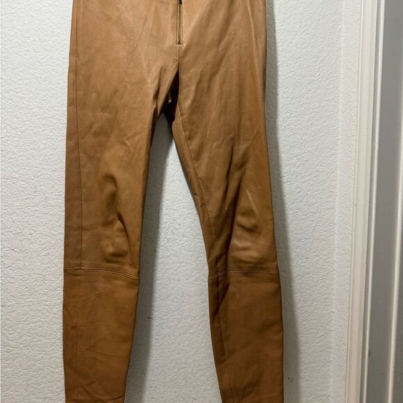 Alice + Olivia Front Zip Lambskin Suede Legging Pants Brown Size 6 - Picture 3 of 7